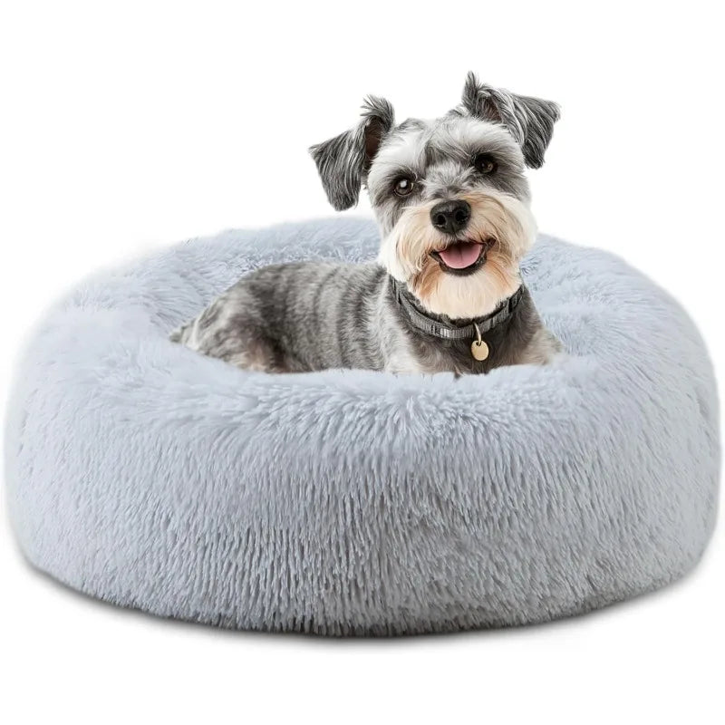 Calming Dog Bed,Donut Washable Warming Soft Round 39 inches Dog Beds for Large Dogs,Anti-Anxiety Fluffy Plush Cushion Bed