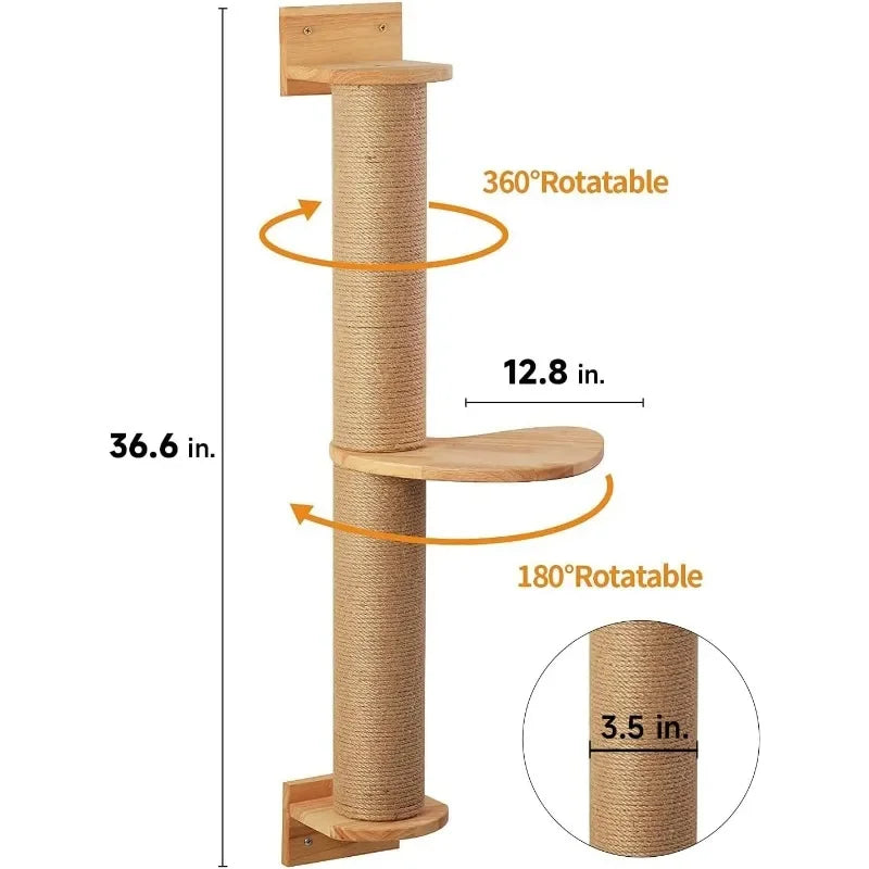 Cat Activity Tree with Scratching Posts, Wall Mounted Jute Scratcher Pine Hammock