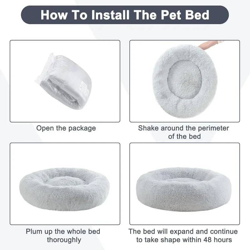Calming Dog Bed,Donut Washable Warming Soft Round 39 inches Dog Beds for Large Dogs,Anti-Anxiety Fluffy Plush Cushion Bed