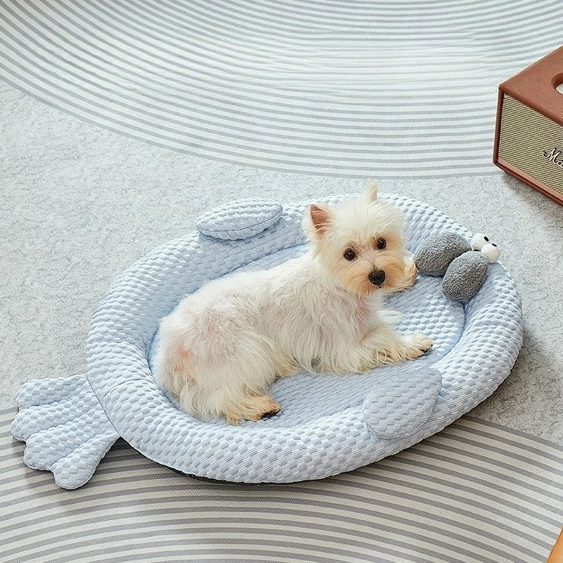 New Summer Pet Nest Dog Cat Villa Plush Pets Mattress Fish Shape Ice Silk Cool Mat Pet Kennel Cooling Bed House Pet Supplies