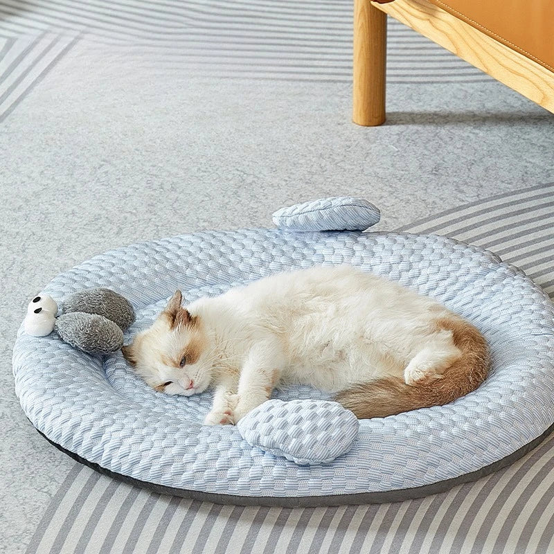 New Summer Pet Nest Dog Cat Villa Plush Pets Mattress Fish Shape Ice Silk Cool Mat Pet Kennel Cooling Bed House Pet Supplies